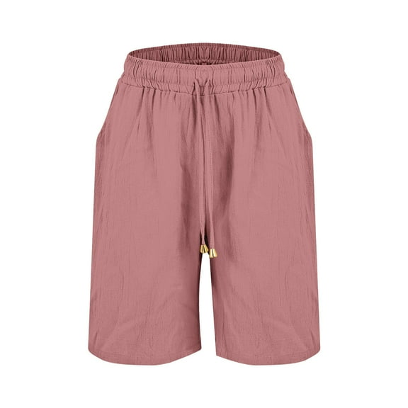 Seductiva Women's Casual Shorts Womens Casual Solid Side Pockets Pants Shorts Elastic Waist Pockets Daily Mid Long Shorts