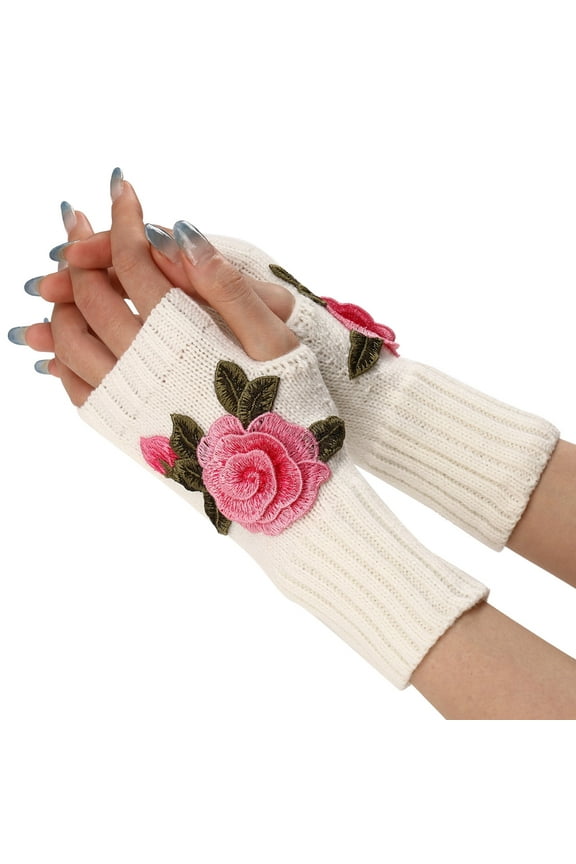 Seductiva Gloves Mittens Ladies Warm Knit Fingerless Gloves Convertible Mittens Fashion Flowers