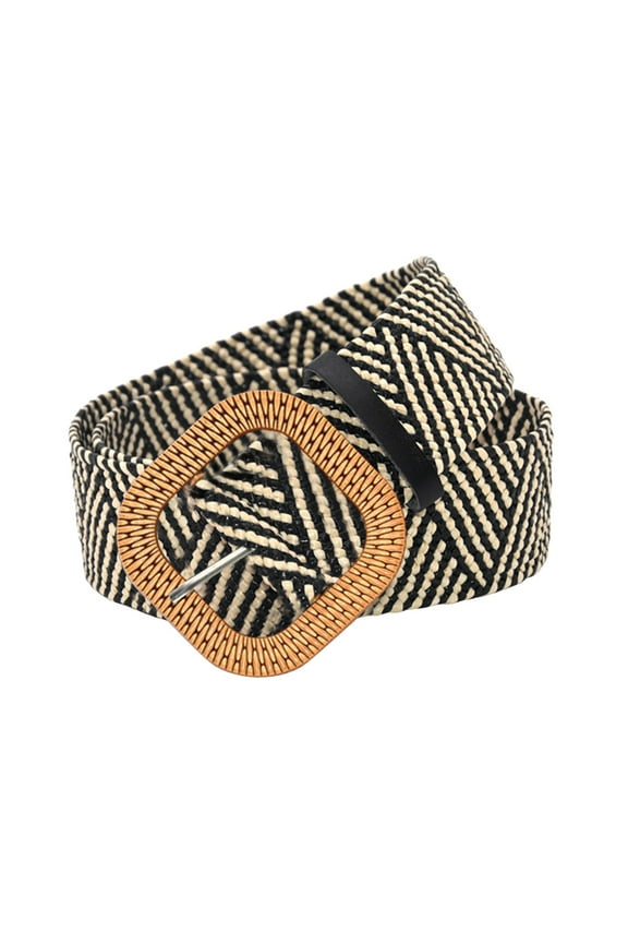 Seductiva Ladies Leather Waist Belt Women Belt Straw Woven Elastic Stretch Wide Waist Belts for Dresses with Buckle