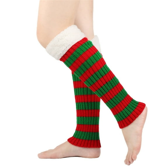 Seductiva Leg Warmers Women's Winter Striped Knitted Sock Hairy Warm Leg Stacked Socks Christmas Warm Foot Mint Green