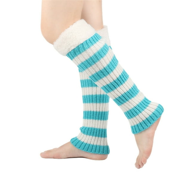 Seductiva Leg Warmers Women's Winter Striped Knitted Sock Hairy Warm Leg Stacked Socks Christmas Warm Foot Sky Blue