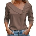 thumbnail image 1 of Seductiva Long Sleeve T Shirts for Women Asymmetrical Neck Tops for Women Long Sleeve Button Collared V Neck Blouses Fashion Women Work Casual Dressy Shirts Casual Beach Vacation Workout Basic Tees, 1 of 5
