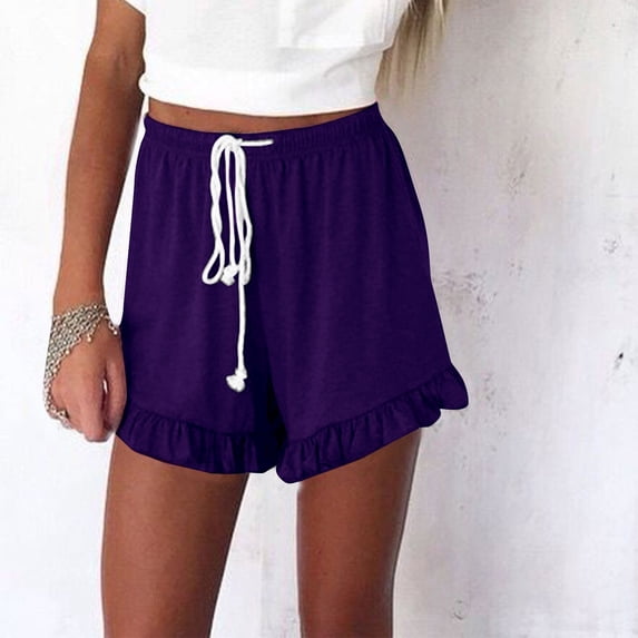 Seductiva Purple Clothing Women's Casual Shorts Womens Lightweight Shorts Casual Baggy Trendy Short Pants Elastic Waist Drawstring Comfy Shorts