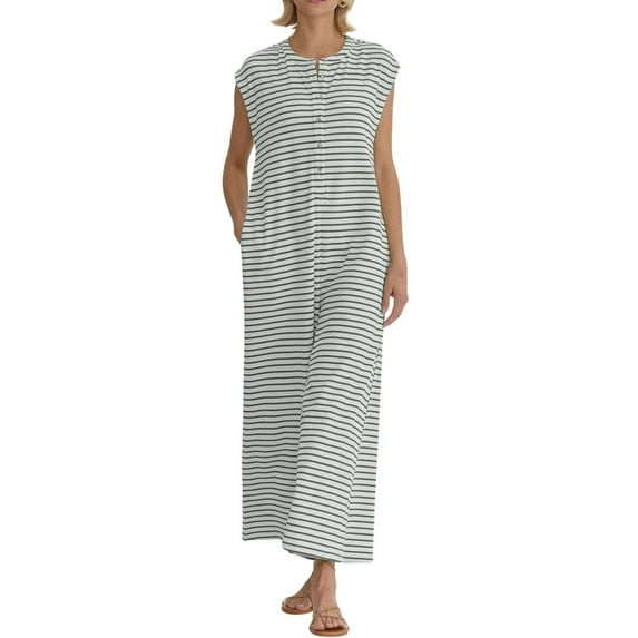 Seductiva Sale Clothing 2025 Women's Casual Pants Womens Striped Jumpsuit Sleeveless Button Down Wide Leg Jumpsuit Rompers Pants with Pockets