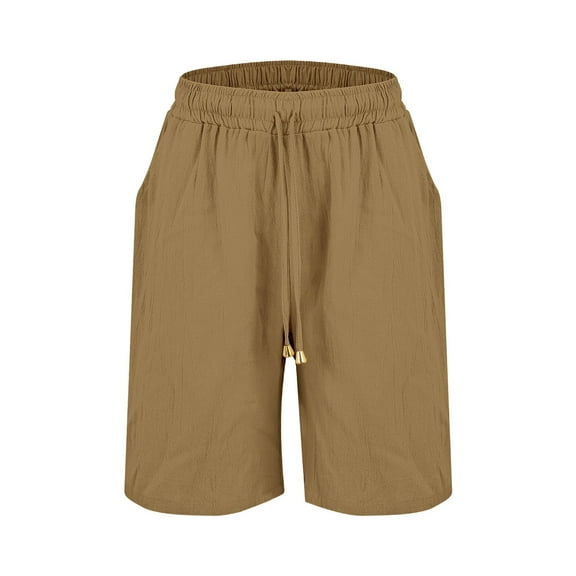 Seductiva Sale 2025 Women's Original Shorts Womens Casual Solid Side Pockets Pants Shorts Elastic Waist Pockets Daily Mid Long Shorts