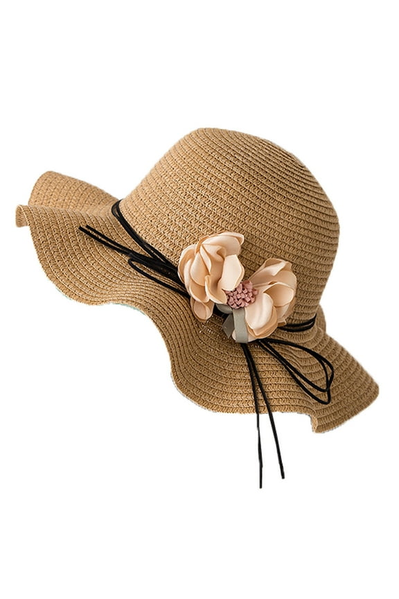 Seductiva Womens Beach Sun Hat Ladies Wide Straw Foldable Travel Flower Sun Hat Summer Beach Caps Travel Foldable Brim Summer UV Hat 1PC