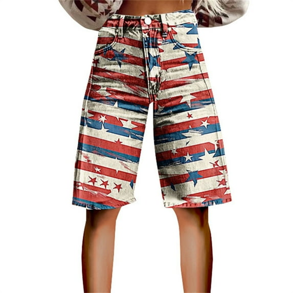 Seductiva Today Clothing Women's Shorts Independence Day Denim Shorts for Women â Patriotic American Flag Design High Waisted Comfortable & Stylish for Summer Bbqs and Outdoor Activities