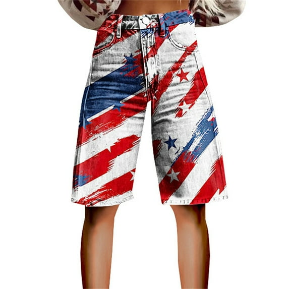 Seductiva Today Clothing Women's Shorts Independence Day Denim Shorts for Women â Patriotic American Flag Design High Waisted Comfortable & Stylish for Summer Bbqs and Outdoor Activities