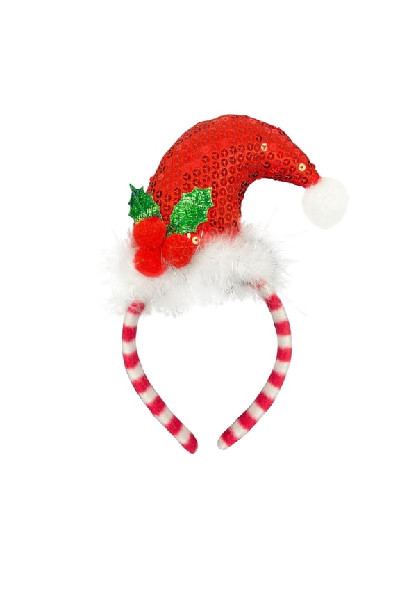 Seductiva Santa Hats Christmas Hat Headband Christmas Halloween Holiday Cute Hair Hoop Headwear for Girls Women Children's And Adult Christmas Headbands Red