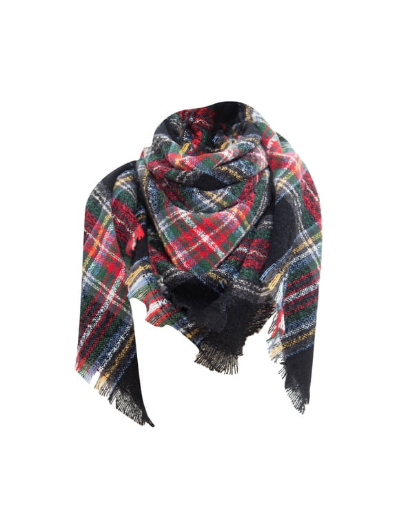 Under $5 Women's Long Plaid Blanket Scarf Chunky Oversized Winter Fall Warm Big Tartan Scarves Wrap Shawl Ladies Gifts