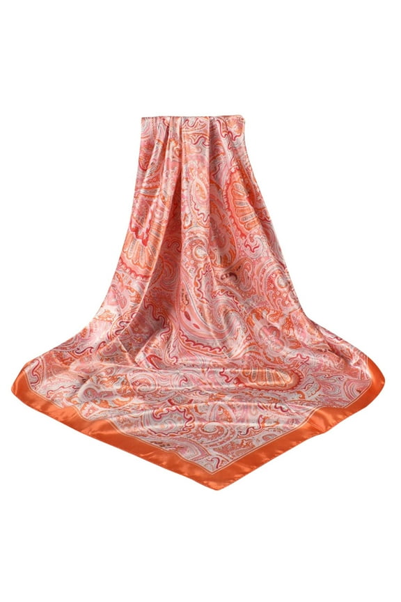 Seductiva Silk Scarves Satin Cashew Flower Prints Square Scarf Sheer Chiffon Women