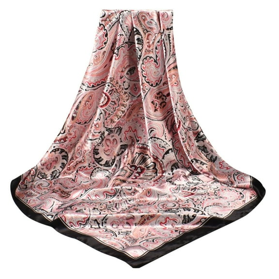 Seductiva Silk Scarves Satin Cashew Flower Prints Square Scarf Sheer Chiffon Women