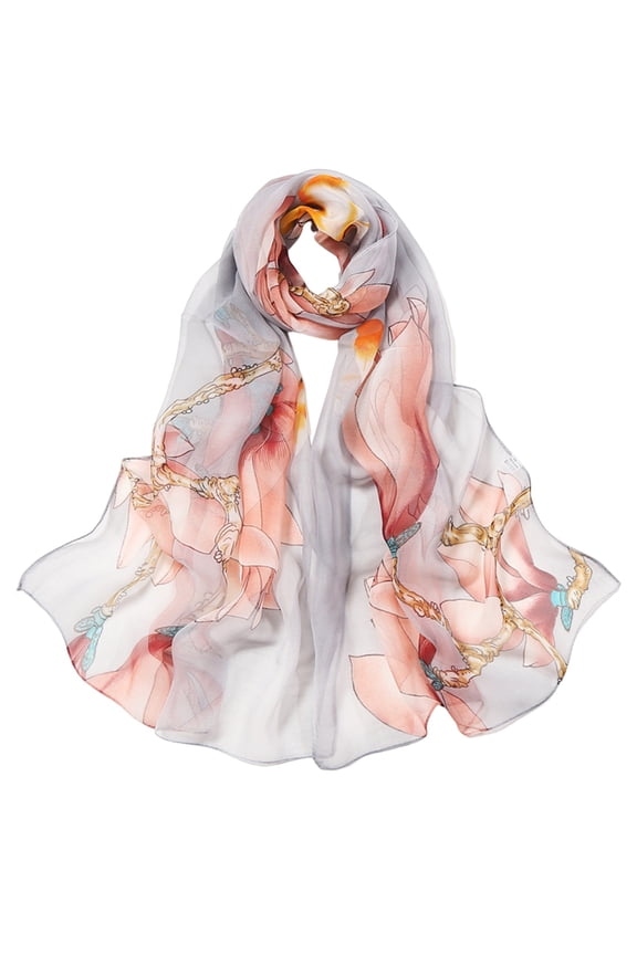 Silk Scarves Scarfs for Women Lightweight Print Floral Pattern Scarf Shawl Fashion Scarves Sunscreen Shawls and Wraps for Spring Sheer Chiffon Women