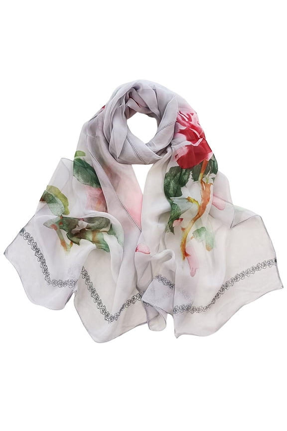 Silk Scarves Scarfs for Women Lightweight Print Floral Pattern Scarf Shawl Fashion Scarves Sunscreen Shawls and Wraps for Spring Sheer Chiffon Women