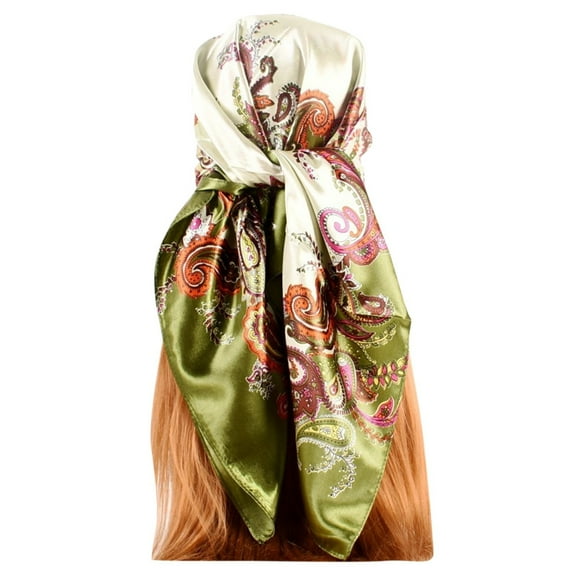Seductiva Silk Scarves Womens Spring Summer Prints Satin Cashew Flower Prints Square Scarf Sheer Chiffon Women