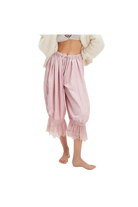 Seductiva Soft Leggings for Women Women Ruffle Hem Capris Lace Trim Pantaloons Lingerie Pants Slips for Under Dress Hollow Lace Lace Home Clothes for Women Loose Casual Pants