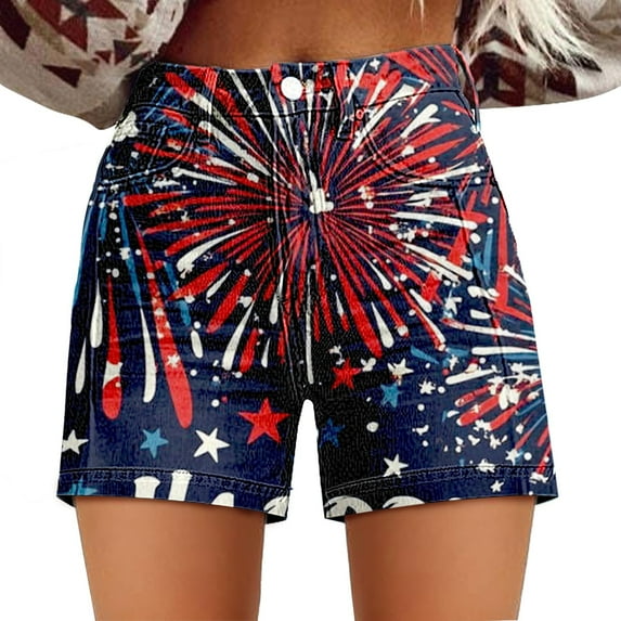 Seductiva Spring Savings Clearacne Women's Original Shorts Women's Independence Day Casual High Waisted Twill Shorts with Loose Fit Artistic Retro Print and Pocket Shorts