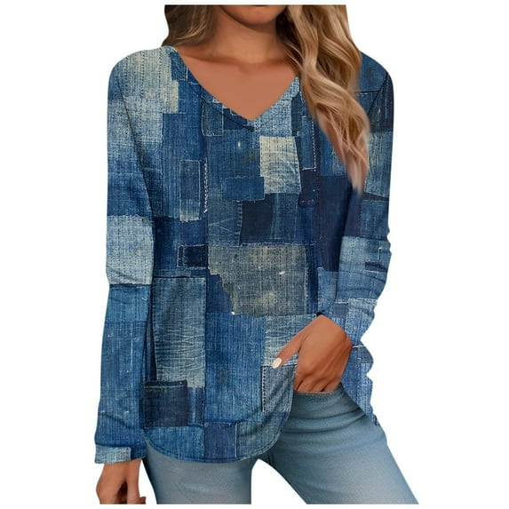 Seductiva Spring Tops Women's Long Sleeve Shirts Workout Women's Long Sleeve V Neck Floral and Plant Printed Casual Fashion T Shirt Top Breathable & Easy Care Fabric Women Shirts Summer