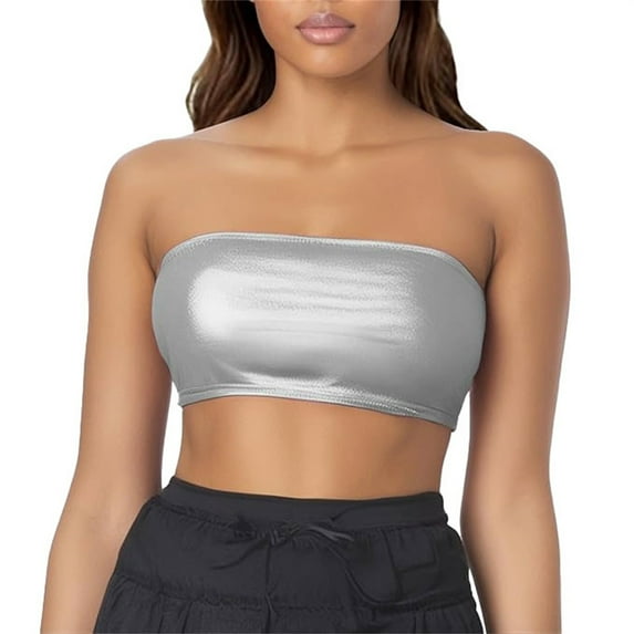 Seductiva Tube Tops for Women A Strapless Top with A Shiny Leather Base Layer and A Stage Performance Vest Worn Inside Wrapped Around the Chest with A Leather Strapless Strap 1PC