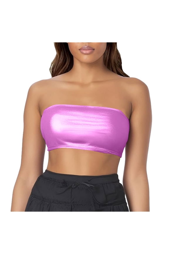 Seductiva Tube Tops for Women A Strapless Top with A Shiny Leather Base Layer and A Stage Performance Vest Worn Inside Wrapped Around the Chest with A Leather Strapless Strap 1PC