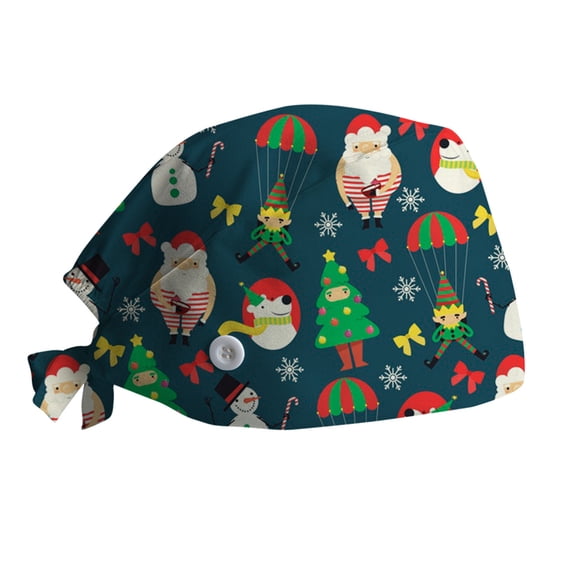 Seductiva Women Adjustable Christmas Print Hat Leisure Yashmak Stand-Ear Protection Nurse Cap One Size