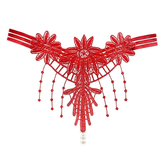 Seductiva Women Clothing Panties for Women Panties Light Tassel Thong Women Embroidery Can Play Beaded Open Crotch Panties Low Rise G-String Briefs
