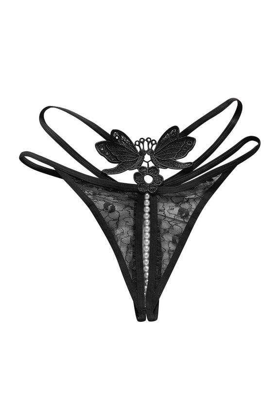 Seductiva Women Clearance Women's Cotton Bikini Panties Womens T Pants Panties Embroidery Lace Transparent Low Waist Hot Massage Pearl Open Crotch Thong Breathable Thong