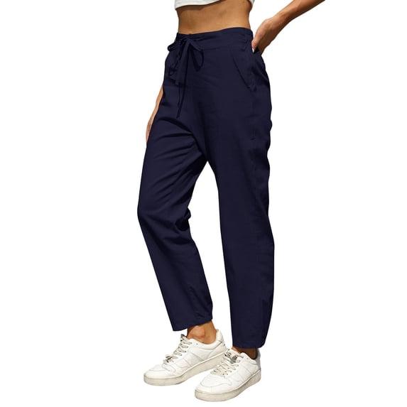 Seductiva Women Flowy Pants Linen Pants for Women Summer Casual High Waisted Drawstring Lightweight Beach Pant with Pockets Beach Pants Loose Fit