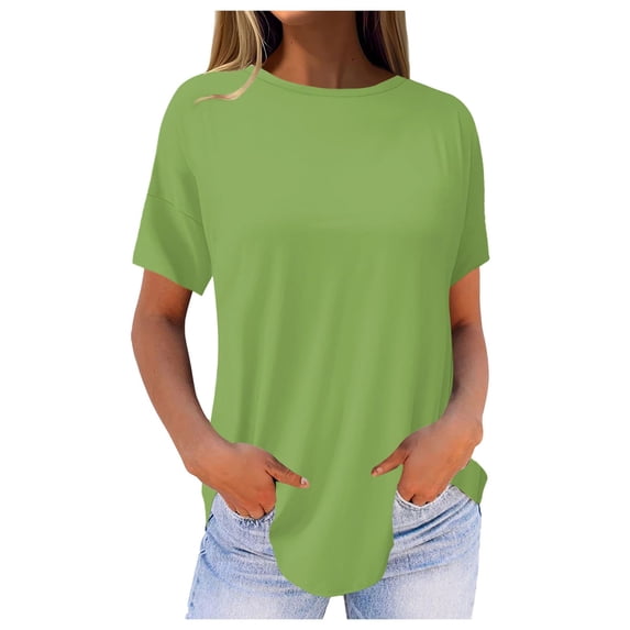 Seductiva Women Long Sleeve Tops Shirts Women Women's Pure Color Fashionable Casual Round Neck Short Sleeve Top Casual Collared Blouses Loose Fit Summer Tops