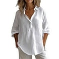 thumbnail image 1 of Seductiva Women Long Sleeve Tops Shirts Women Women's Solid Color Cotton and Linen Casual Shirt Loose Long Sleeve Linen V Neck Shirt Collared Blouses Loose Fit Trendy Tunic Blouses, 1 of 6