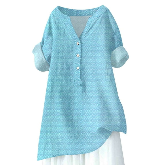 Seductiva Women Long Sleeve Tops Shirts Women Women's Solid Color Simple Geometric Texture Semi Open Shirt Top Casual Collared Blouses Loose Fit Loose Tees