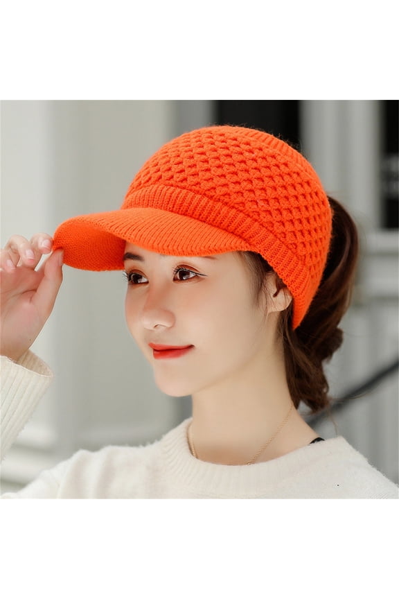 Seductiva Women Visor Hat for Outdoor Womens Winter Beanie Hat Warm Knitted Wool Hats Cap with Visor Stretchy Keep Warm Solid Color Autumn Winter Women Sports Cap for Outdoor Outdoor Activities