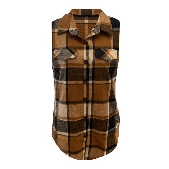 Seductiva Women's Button Shirts Sleeveless Top Plaid Vest for Women Fall Winter Sleeveless Blazer Jackets Fashion Basic Casual