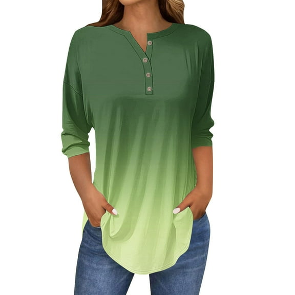 Seductiva Women's Casual 3/4 Sleeve T-Shirts 3/4 Length Sleeve Women Tops 2025 Spring Neck Casual Print Tunic T Shirts Three Quarter Length Women Tops Tops Basic Tees Blouses Casual Tops