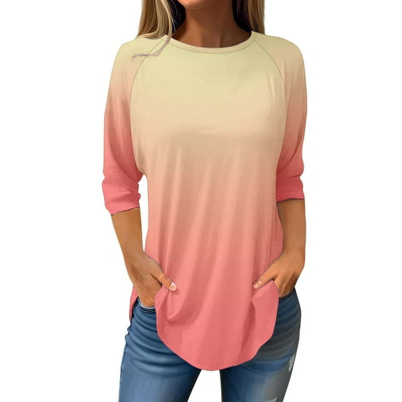 Seductiva Women's Casual 3/4 Sleeve T-Shirts Women's Cuffed Shoulder Top Women with Three Quarter Sleeves Tops Basic Tees Blouses Fashion Basic Casual