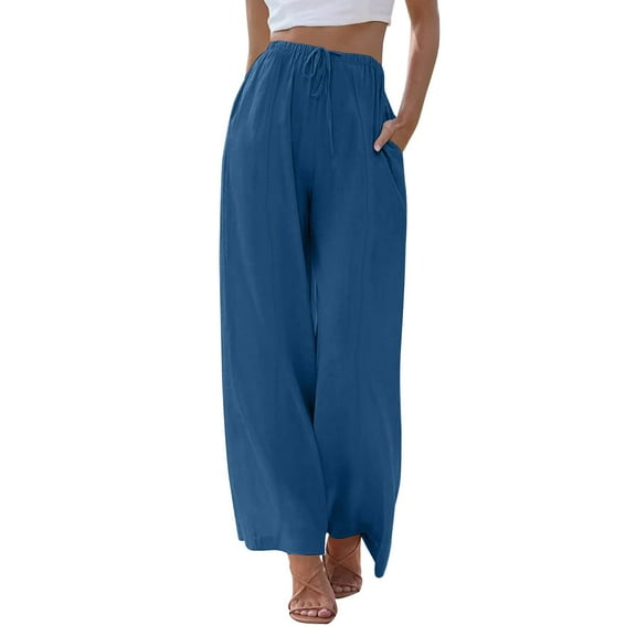 Seductiva Women's Casual Pants Linen Pants Women Summer Wide Leg Pants Drawstring Elastic Waist Pants High Waisted Pants Casual Beach Trousers Business Work Casual Pants