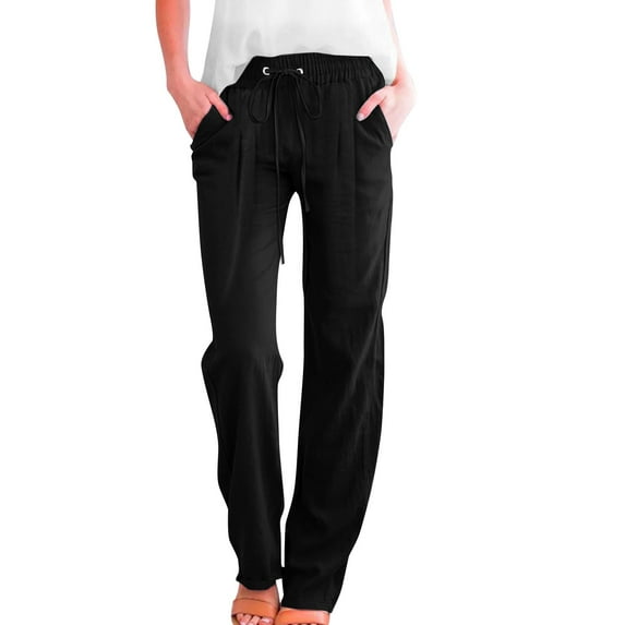 Seductiva Women's Casual Pants Linen Pants Women Summer Wide Leg Pants Drawstring Elastic Waist Pants High Waisted Pants Casual Beach Trousers Business Work Casual Pants