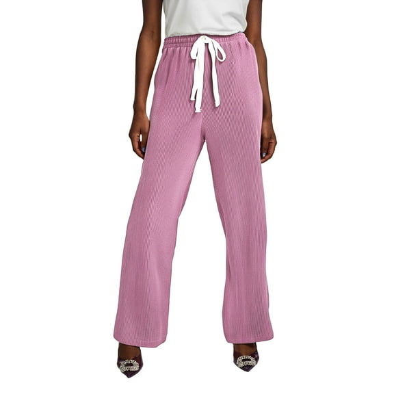 Seductiva Women's Casual Pants Loose High Waist Pressure Stripes Hundred Folds Wide Leg Pants for Women Down Drag Straight Leg Casual Pants Business Work Casual Pants