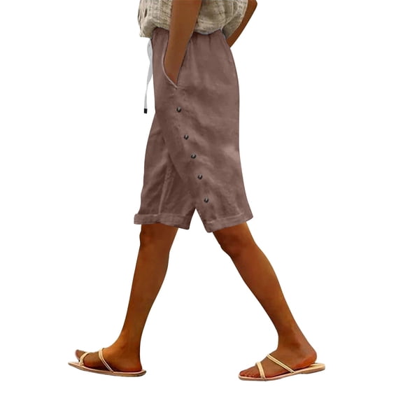 Seductiva Women's Casual Pants Women's Linen Wide Leg Pants Casual Loose High Waist Beach Haren Pants Pockets Women's Original Shorts 1PC