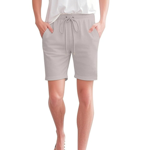 Seductiva Women's Casual Shorts Shorts for Women Knee Length Cotton Linen Elastic Waist Drawstring Shorts Summer Pants Sweatpants Summer 1PC