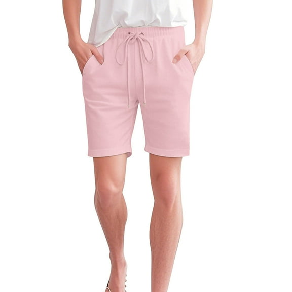 Seductiva Women's Casual Shorts Shorts for Women Knee Length Cotton Linen Elastic Waist Drawstring Shorts Summer Pants Sweatpants Summer 1PC