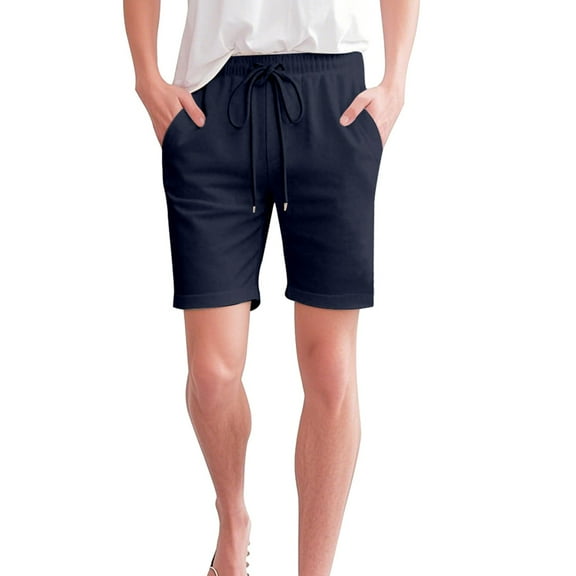 Seductiva Women's Casual Shorts Shorts for Women Knee Length Cotton Linen Elastic Waist Drawstring Shorts Summer Pants Sweatpants Summer 1PC