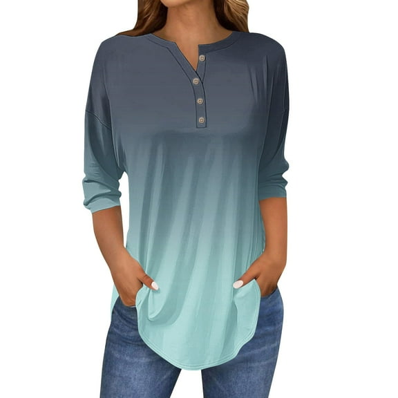 Seductiva Women's Classic-Fit 3/4 Sleeve 3/4 Length Sleeve Women Tops 2025 Spring Neck Casual Print Tunic T Shirts Three Quarter Length Women Tops Casual Solid Basic Tees Tunic Tops 2025 Dressy