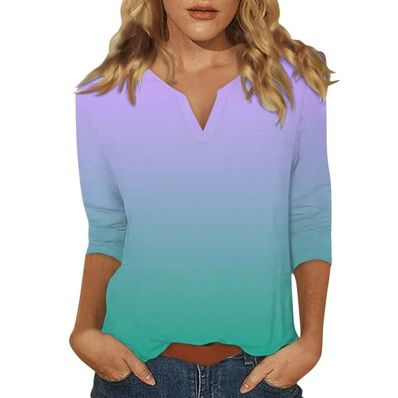 Seductiva Women's Classic-Fit 3/4 Sleeve 3/4 Sleeve Tops for Women Summer Notched V Neck Plain T Shirts Casual Cute Three Quarter Length Blouses Casual Solid Basic Tees Summer Tops Short Sleeve