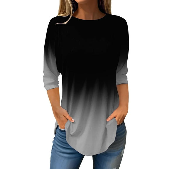 Seductiva Women's Classic-Fit 3/4 Sleeve Women's Cuffed Shoulder Top Women with Three Quarter Sleeves Casual Solid Basic Tees Comfy Casual Vacation