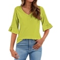 thumbnail image 1 of Seductiva Women's Classic-Fit Short Sleeve 3/4 Length Sleeves Women Tops Blouses for Women Casual Tops Trendy Summer Shirts Spring Clothes 2025 Casual Dressy Fashion Trendy Clothes 2025 Basic Tees, 1 of 5