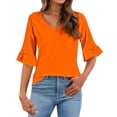 thumbnail image 1 of Seductiva Women's Classic-Fit Short Sleeve 3/4 Length Sleeves Women Tops Blouses for Women Casual Tops Trendy Summer Shirts Spring Clothes 2025 Casual Dressy Fashion Trendy Clothes 2025 Basic Tees, 1 of 5