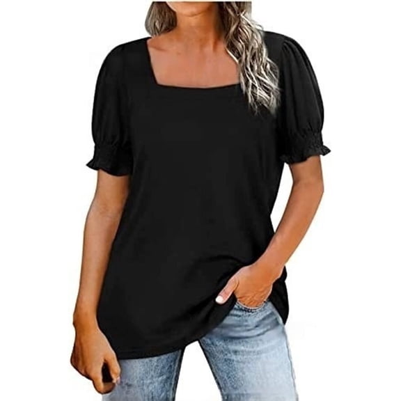Seductiva Women's Classic-Fit Short Sleeve Tops for Women Summer Casual Ruffle Trim Sleeve Square Neck T Shirts Casual Dressy Fashion Trendy Clothes 2025 Casual Business Blouses