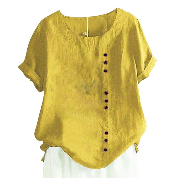 Seductiva Women's Classic-Fit Short Sleeve Women's Cotton Linen Shirts Summer Casual Boho Floral Short Sleeve Blouse Oversized Loose Tunic Tops Casual Dressy Fashion Trendy Clothes 2025 Basic Tees