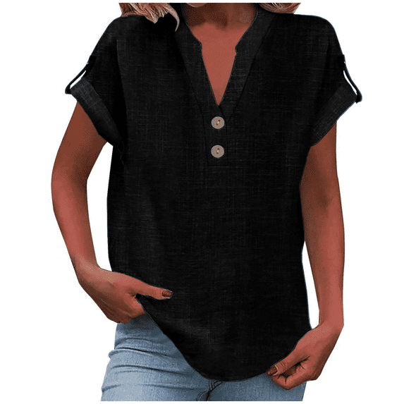 Seductiva Women's Classic-Fit Short Sleeve Women's Fashion Casual V Neck Button Women Short Sleeve Top Dressy Fashion Trendy Clothes 2025 Fashion Basic Tees